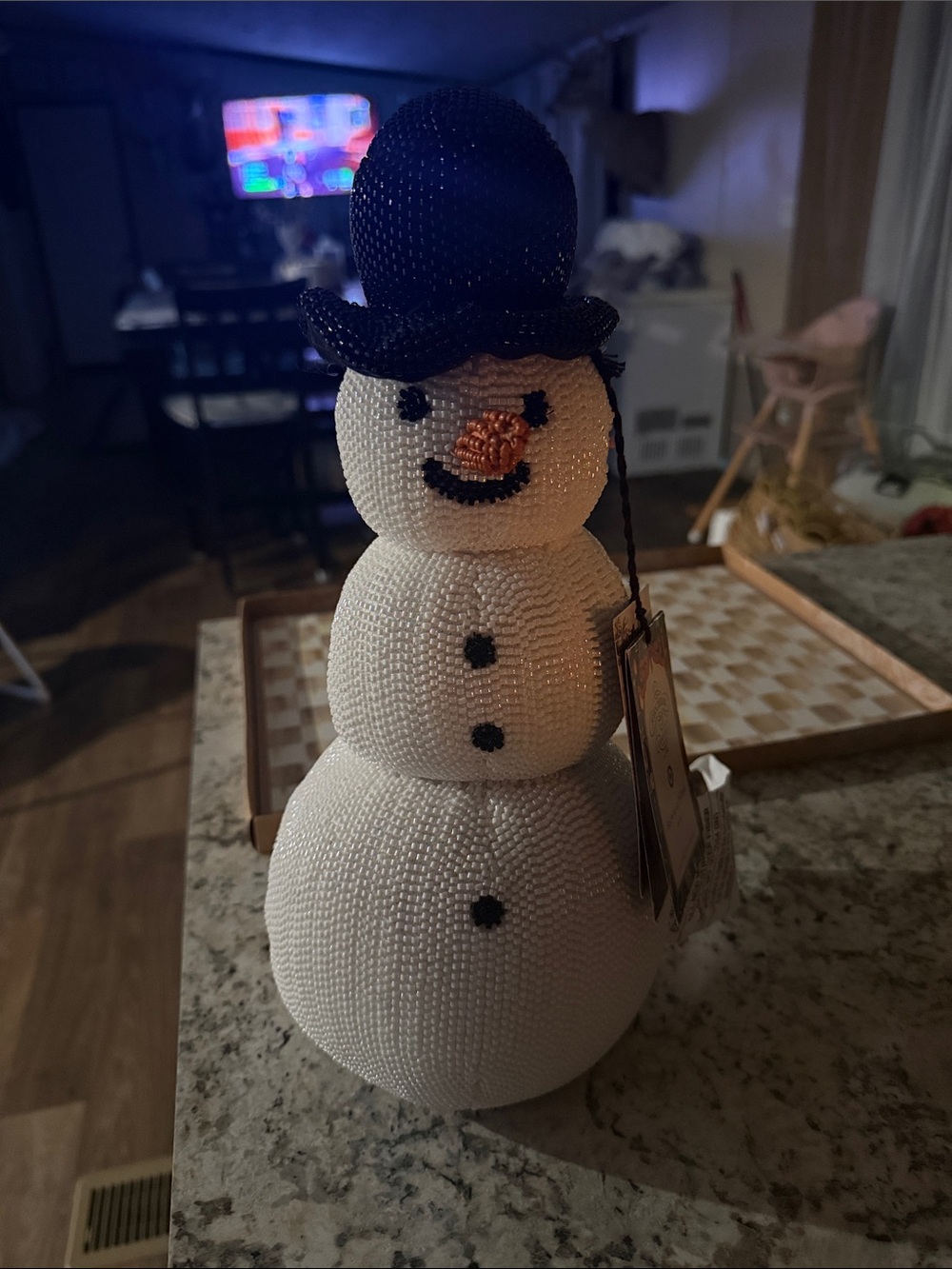 Beaded Snowman Figurine Holiday Decor - White